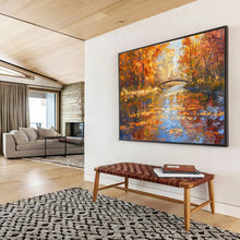 Load image into Gallery viewer, Autumn River Bridge Large - Scale Hand - painted Abstract Acrylic Art DLZ196
