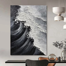 Load image into Gallery viewer, “Black and White Waves” - Minimalist Seascape Art on Canvas DKH1658
