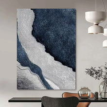 Load image into Gallery viewer, “Blue and White Wavy Abstract” - Modern Abstract Art on Canvas DKH1536
