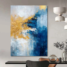 Load image into Gallery viewer, Blue &amp; Gold Abstract Fusion Acrylic Art, Great for Hotel Lobby &amp; Master Bedroom LargeART1009
