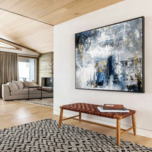 Load image into Gallery viewer, Blue Gray Gold Abstract Hand-Painted Abstract Acrylic Art for Modern Living Room Edge LargeART1623
