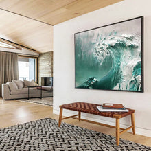 Load image into Gallery viewer, “Turquoise Ocean Wave” - Impasto - Style Abstract Acrylic, Great for Bathroom and Coastal Living Room DLZ232
