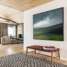 Load image into Gallery viewer, Moody Sky &amp; Green Fields Subtle Hues &amp; Ethereal Landscape on Canvas DLZ005
