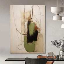 Load image into Gallery viewer, Green &amp; Black Line Abstract Canvas Painting, Ideal for Modern Studio &amp; Art - Lover’s Bedroom LargeART1294
