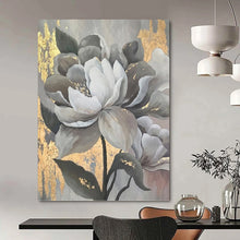 Load image into Gallery viewer, “Grey and Gold Floral Art” - Luxe Floral Abstract on Canvas DKH1620
