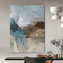 Load image into Gallery viewer, “Blue - Brown Abstract Textures” Abstract Painting on Canvas, Rustic Modern Decor DKH1012
