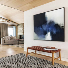 Load image into Gallery viewer, Hand - painted Blue and Black Abstract Acrylic Art for Modern Dining Room Decor LargeART1661
