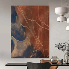 Load image into Gallery viewer, “Curved Lines on Blue and Brown” – Delicate Abstract with Curved White Lines DTP120
