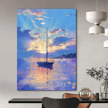 Load image into Gallery viewer, Colorful Sunset Sailboat Abstract Painting, Ideal for Coastal Living Room &amp; Relaxing Bedroom LargeART1893
