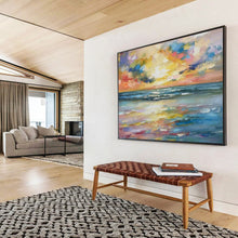 Load image into Gallery viewer, Hand - painted Large - Scale Vibrant Sunset Beach Acrylic Art for Relaxing Bedroom Retreats LargeART1748
