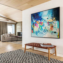 Load image into Gallery viewer, Blue &amp; Colorful Abstract Fusion - Energetic Living Room Art LargeART1503
