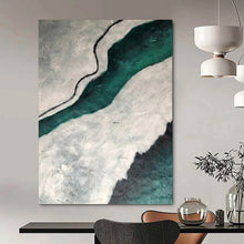 Load image into Gallery viewer, “Aerial River View” – Swirling green river, gray - white land, textured paint DTP403
