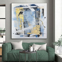 Load image into Gallery viewer, Enormous Blue and Gold Abstract Geometry Acrylic for Chic Home Office &amp; Glamorous Dining Room LargeART0311
