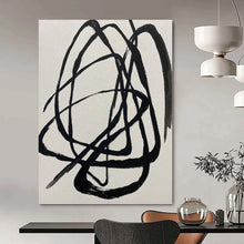 Load image into Gallery viewer, Black Tangled Lines on White Abstract Canvas Painting, Suited for Modern Studio &amp; Minimalist Office LargeART1116
