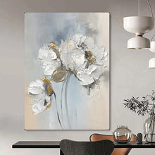 Load image into Gallery viewer, White &amp; Gold Textured Floral Abstract Art, Perfect for Elegant Dining Room &amp; Luxury Bedroom LargeART2149
