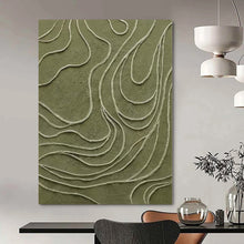 Load image into Gallery viewer, Large - Scale Hand - painted Olive Green Wavy Relief Acrylic Art for Nature - Inspired Living Rooms LargeART0144
