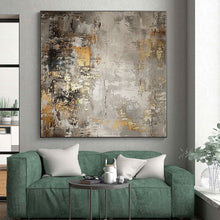 Load image into Gallery viewer, Hand - painted Substantial Gray - Gold Abstract Mural Acrylic Art for Industrial - Style Lofts LargeART0086
