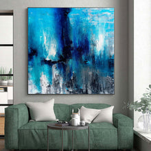 Load image into Gallery viewer, Hand - painted Large - scale Deep Blue Abstract Cascade Acrylic Art for Serene Bedrooms LargeART0024
