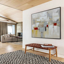 Load image into Gallery viewer, Abstract Geometric Painting on Canvas - “Neutral Tones and Red Accents” DKH750
