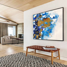 Load image into Gallery viewer, Fluid Blue - Gold Abstract Art for Contemporary Bathroom &amp; Chic Guest Room DKH167
