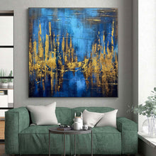 Load image into Gallery viewer, Oversized Blue - Gold Forest Reflection Art for Nature Lodge &amp; Wellness Center LargeART0449
