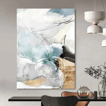 Load image into Gallery viewer, “Soft Line and Color Abstract” - Blue, Grey, White Abstract Art on Canvas DKH1337
