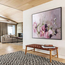 Load image into Gallery viewer, Hand - painted Generous - sized Pink Flowers with Baby’s Breath Acrylic Art for Romantic Bedroom Decor LargeART1762
