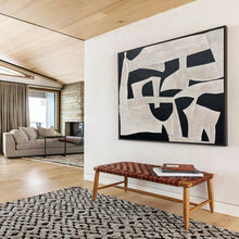 Load image into Gallery viewer, Black and White Geometric Shapes Abstract acrylic painting DLZ093
