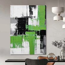 Load image into Gallery viewer, Bold Geometric Abstract Art, Vivid Green &amp; Dark Shapes for Energetic Gym &amp; Edgy Studio LargeART2267
