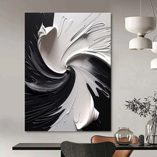 Load image into Gallery viewer, “Black &amp; White Swirled Impasto” - Textured Abstract Art on Canvas DKH1474
