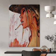 Load image into Gallery viewer, “Edgy Woman with Cigarette” - Expressive Figurative Art on Canvas DKH1642

