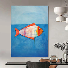 Load image into Gallery viewer, Whimsical Striped Fish Abstract Painting, Ideal for Coastal - Themed Bedroom &amp; Family Kitchen LargeART1836
