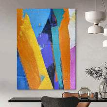 Load image into Gallery viewer, “Geometric Color Block Abstract” - Blue, Orange, Purple Abstract Art on Canvas DKH1343
