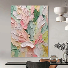 Load image into Gallery viewer, “Pastel Floral Impasto” - Soft Pink, Green, and Yellow Flower Art on Canvas DKH1397
