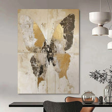 Load image into Gallery viewer, Textured Abstract Butterfly Art, Gold - and - Neutral Toned Painting for Bohemian Living Room &amp; Nature - Inspired Office LargeART2206
