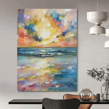 Load image into Gallery viewer, Impressionist Seaside Sunset Painting, Suited for Beach House Dining Room &amp; Coastal Bedroom LargeART1396
