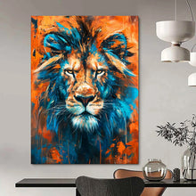 Load image into Gallery viewer, Bold Abstract Lion Art, Blue - and - Orange Toned Painting for Masculine Office &amp; Wildlife - Themed Man Cave LargeART2212
