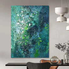 Load image into Gallery viewer, “Teal - Green Splatter Abstract” Abstract Painting on Canvas, Nature - Inspired Bathroom Decor DKH1029
