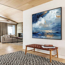Load image into Gallery viewer, Blue and Gold Sky Abstract Painting on Canvas - “Heavenly Hues” DKH684
