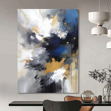 Load image into Gallery viewer, Blue, Gold, Gray &amp; White Abstract Burst Canvas Painting, Perfect for Creative Studio &amp; Energetic Home Gym LargeART1253
