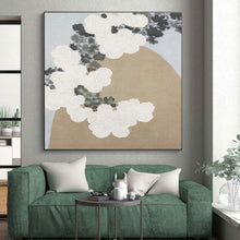 Load image into Gallery viewer, Large White Flowers on Beige - Ideal for Traditional Tea House &amp; Elegant Bedroom LargeART0750
