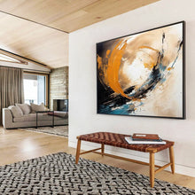 Load image into Gallery viewer, Dynamic Orange, Blue, and Beige Swirl Abstract acrylic painting DLZ098
