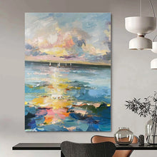 Load image into Gallery viewer, Impressionist Seaside Sunset Painting, Suited for Nautical Dining Room &amp; Vacation Home Living Area LargeART1389
