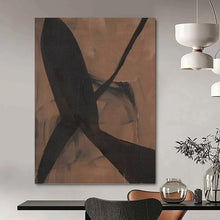 Load image into Gallery viewer, “Dark Ribbons on Brown” - Brown, Black Abstract Art on Canvas DKH1156
