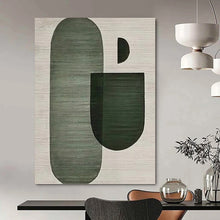 Load image into Gallery viewer, “Abstract Green Shapes” - Green, Grey Abstract Art on Canvas DKH1132
