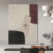 Load image into Gallery viewer, “Subtle Color Block Interaction” - Beige, Black, Maroon Abstract Art on Canvas DKH1152
