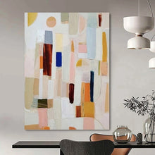 Load image into Gallery viewer, “Pastel Play” - Colorful Geometric Abstract, Perfect for Dining Joy, Abstract Painting on Canvas DKH1069
