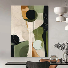 Load image into Gallery viewer, Geometric Green &amp; Black Abstract Canvas Painting, Suited for Mid - Century Modern Study &amp; Minimalist Lounge LargeART1276
