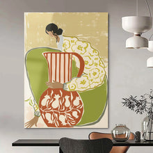 Load image into Gallery viewer, “Figural Vase Harmony” - Green, Yellow, Red, White Abstract Art on Canvas DKH1145
