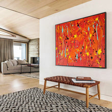 Load image into Gallery viewer, Hand - painted Red Background Drip Painting Acrylic Art for Energetic Gym Interiors LargeART1725
